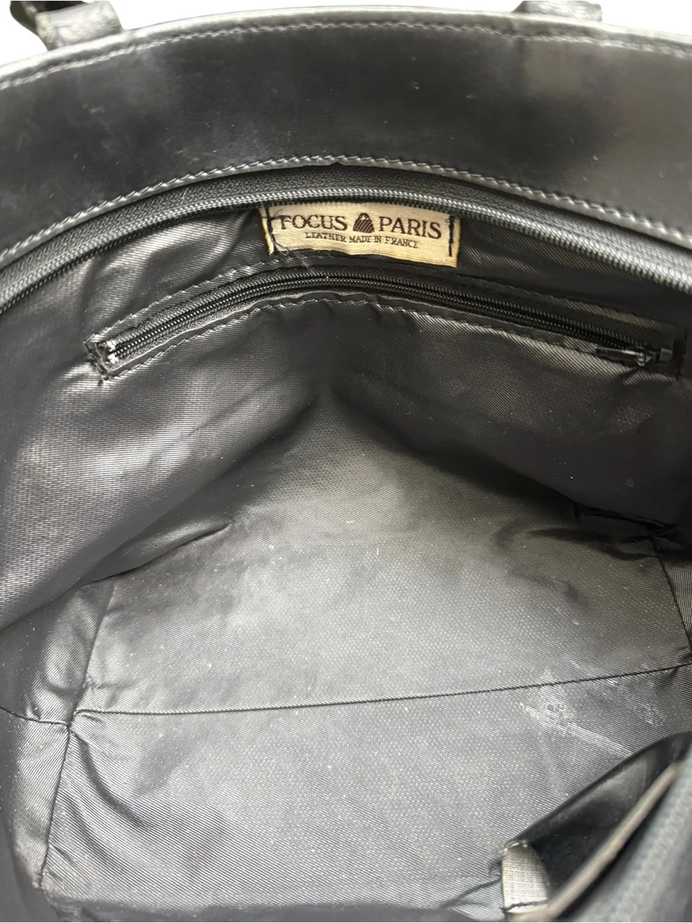 Vintage Focus Paris Black Leather Structured Tote Bag Made in France